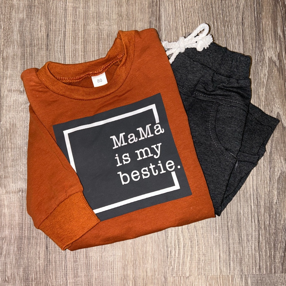 Mamas my besties boy 2 piece outfit, new never worn